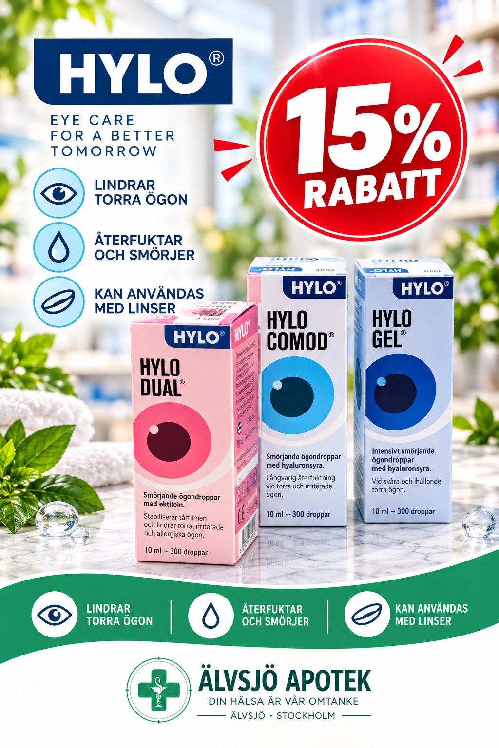 HYLO Ögondroppar – 15% rabatt