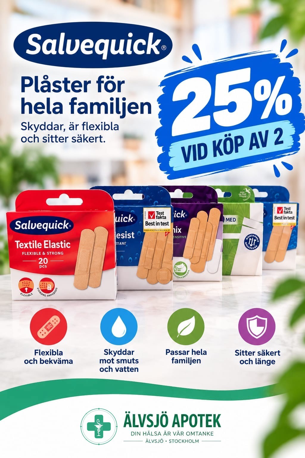 Salvequick Plåster för hela familjen – 25% vid köp av 2